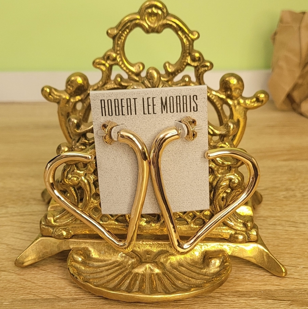 Robert Lee Morris Gold Heart-Shaped Earrings NWT